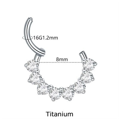 Argola de Titânio para septo/orelha com 8 zircónias TF661