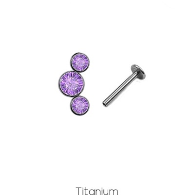 Joia labret de Titânio com topo de 3 zirconias coloridas TP055