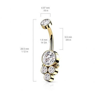 Barra de aço para umbigo com cristais NSI07