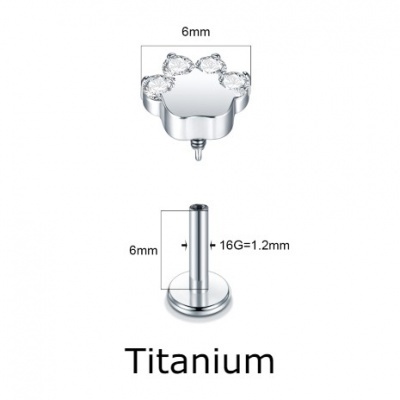 Jóia - labret de Titânio para cartilagem com patinha de 4 zirconias TC017