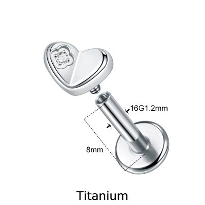 Joia labret de Titânio com coração e mini zirconia TC032