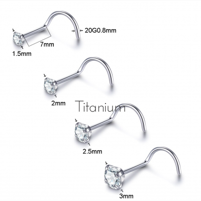 Jóia de Titânio G23 espiral com zircónia para nariz TB011
