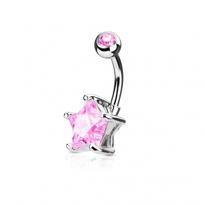 Barra curva - Banana de umbigo em aço cirúrgico com cristal estrela - N003