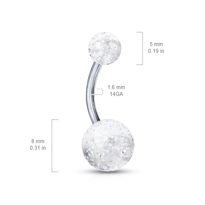 Barra curva em Titanio com bolas de acrilico de purpurinas T23NL2