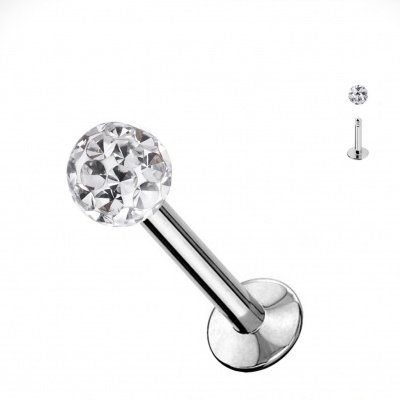 Barra - labret- em aço cirurgico com bola epoxy cravejada de micro cristais PC-017