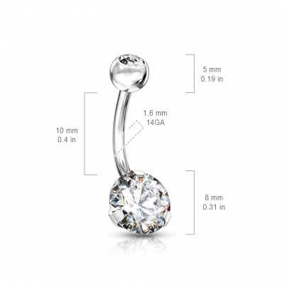 Body piercings - Banana de umbigo aço cirúrgico com 2 cristais - NS05