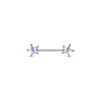 Barra de aço cirurgico 316L para piercing de mamilo com estrela de cristal JB1003