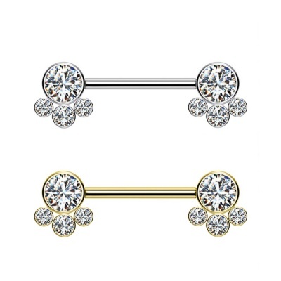 Jóia para mamilo em aço cirúrgico 316L com 4 cristais  PL-108