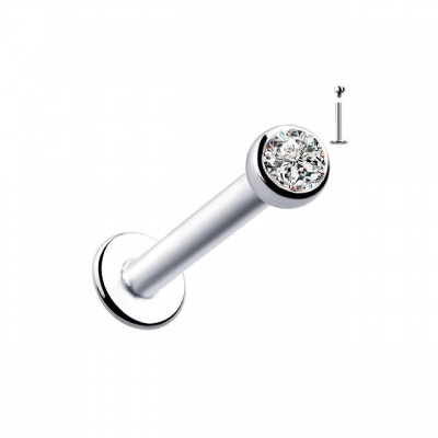 Barra de piercing em aço cirurgico Labret com cristal redondo press fit JA0100