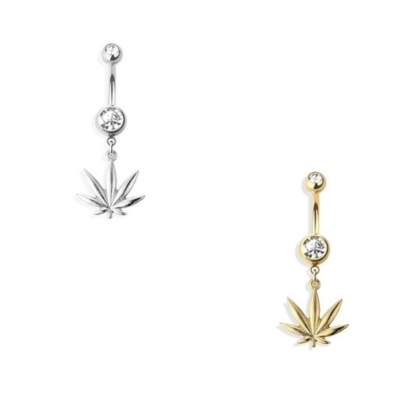 Barra de aço Cirurgico 316L para piercing de umbigo com folha de cannabis NSD-602