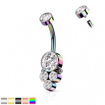 Barra de aço para umbigo com cristais NSI07