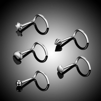 Pack 5 piercings nariz várias formas em aço cirurgico 316L - R2215