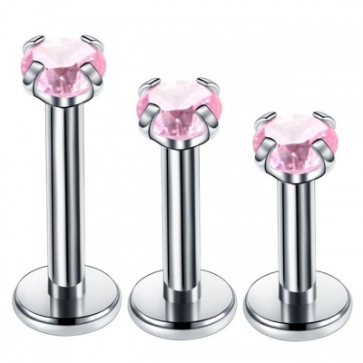 Jóia de lábio, cartilagem em aço cirurgico 316L , rosca interna, com cristal zirconia em forma redonda M1417CH