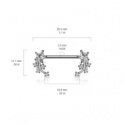 Barra de mamilo em aço cirurgico 316L com estrela cadente K20857