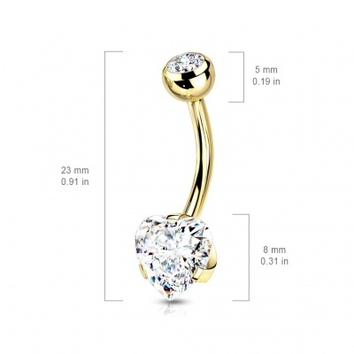 Barra curva aço cirurgico 316L para umbigo, cristal coração NS10