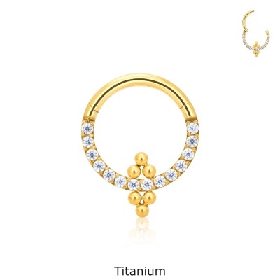 Argola de Titanio com zirconias e enfeite de micro bolas RHT08B Argola de Titanio com zirconias e enfeite de micro bolas RHT08B