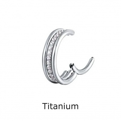 Argola tripla de Titanio para septo ou orelha com 1 fila de micro cristais no meio TRS100