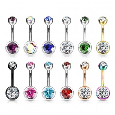 Jóia para umbigo em TITÂNIO com 2 zircónias rosca externa T23N04 Jóia para umbigo em TITÂNIO com 2 zircónias rosca externa T23N04