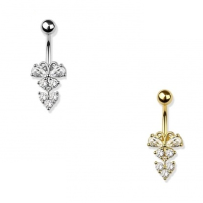 Piercing de aço cirurgico 316L para umbigo com borboleta e coração em cristal NSD-650