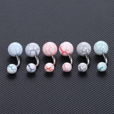 Pack 6 piercings Aço Cirurgico 316L para umbigo com bolas acrilico cracked E5905