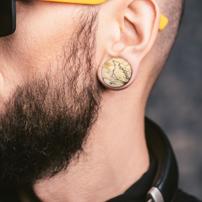 Plug - túnel orgânico de madeira Spalted Tamarind tratada  - PSM162 - 6mm até 22mm