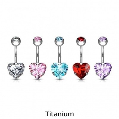 Jóia de Titanio para umbigo com dupla zirconia, uma delas coração T23N10