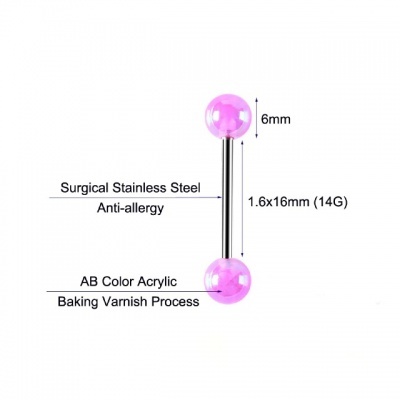 Pack 6 piercings de lingua, em aço cirurgico 316L e bolas acrilico VB002CH
