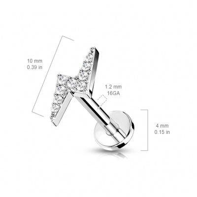 Labret de cartilagem em aço cirúrgico com raio de cristais  - LIA05 rosca interna