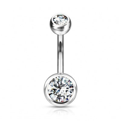 Jóia para umbigo em TITÂNIO com 2 zircónias rosca externa T23N04 Jóia para umbigo em TITÂNIO com 2 zircónias rosca externa T23N04