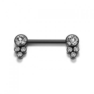 Piercing para mamilo em aço cirurgico 316L com 4 cristais K100