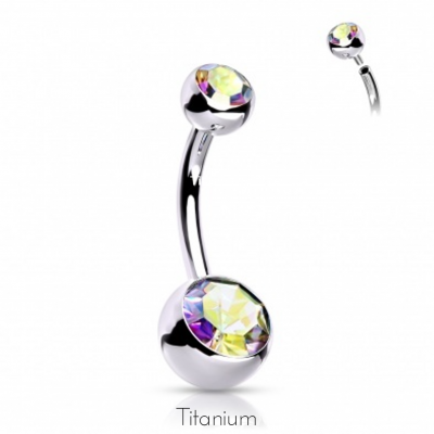 Jóia para umbigo em TITÂNIO  com 2  zircónias rosca interna TIN04