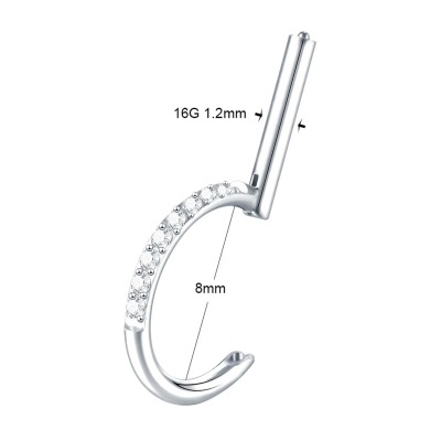 Argola em forma de D em aço cirurgico com zircónias H1212