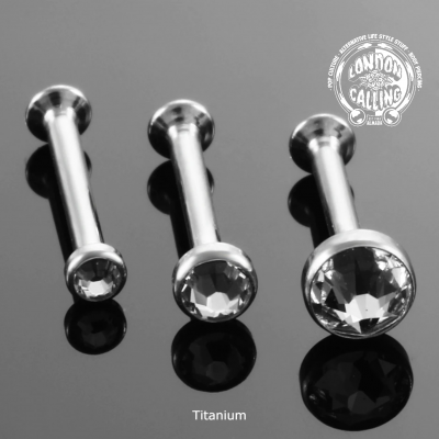 Jóia (labret) de Titânio G23 com botão de zircónia lapidada TL102 Jóia (labret) de Titânio G23 com botão de zircónia lapidada TL102