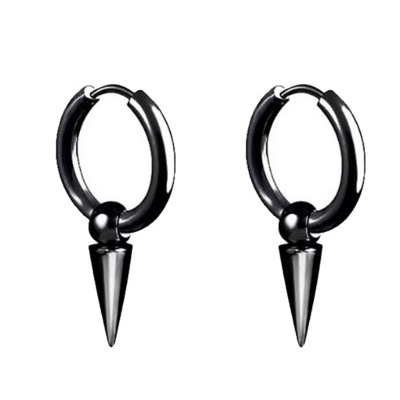 Par de argolas tribal em aço  inoxidavel com bola e cone pendente EH036