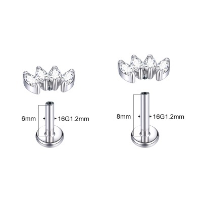 Joia de Titanio- labret com 4 zirconias bago de arroz para cartilagem com rosca interna TC038 Joia de Titanio- labret com 4 zirconias bago de arroz para cartilagem com rosca interna TC038