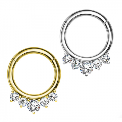 Argola de aço cirurgico com 1 fila frontal de cristais grandes para septo PO-433 Argola de aço cirurgico com 1 fila frontal de cristais grandes para septo PO-433