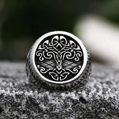 Anel de Aço Cirúrgico 316L  com padrão celta árvore RSS106