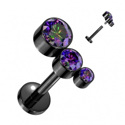 Joia de Titanio -Labret com 3 zirconias em tamanho crescente para cartilagem TIL64