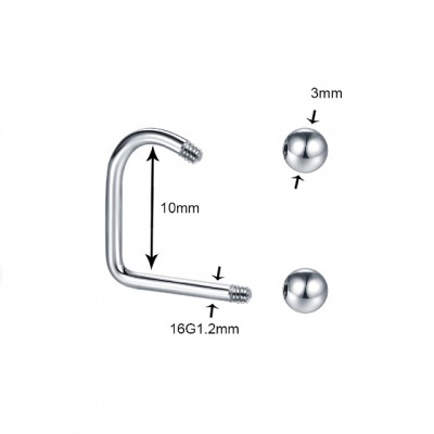 Barra com 2 bolas em aço cirurgico dobrada para  piercing no  lábio H1017