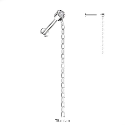 Joia labret de Titanio com zirconia e corrente pendente TB-1087