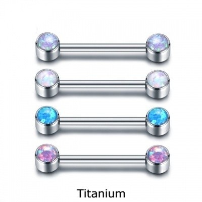 Joia de Titânio para mamilo com disco e opala TR004 rosca interna