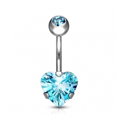 Jóia de Titanio para umbigo com dupla zirconia, uma delas coração T23N10