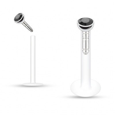 Piercing labret de silicone com cristal para lábio LXSI03