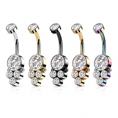 Barra de aço para umbigo com cristais NSI07