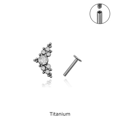 Joia labret de Titânio com formação de zircónias, opala e micro bolas TLI2000 Joia labret de Titânio com formação de zircónias, opala e micro bolas TLI2000