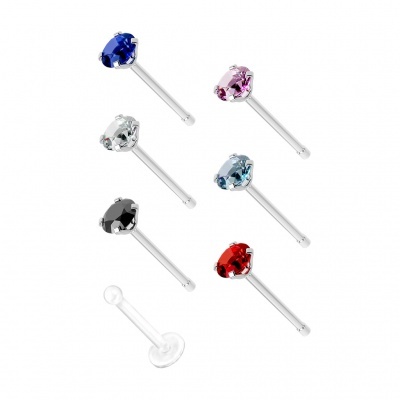 Pack 7 body piercings - NARIZ - aço cirúrgico com cristal colorido e bolinha travão VG-NOB-02