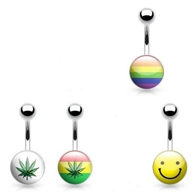 Barra curva - Banana de umbigo aço cirúrgico com desenho na bola - NS39