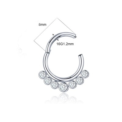 Joia argola de aço cirurgico com 7 zircónias, para septo ou orelha B1311