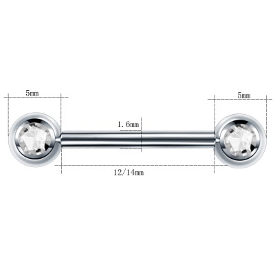 Joia de Titânio para mamilo com bola e zircónia TN102 rosca interna