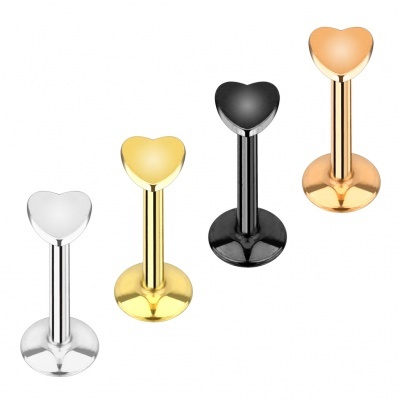 Pack 4 body piercings - Labret em aço cirúrgico com coração - VL-16 rosca interna